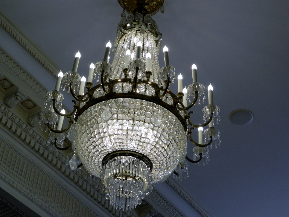 One of the three chandeliers in the Maria Antoinette Ballroom, which cost the hotel $10,000 each in 1914.