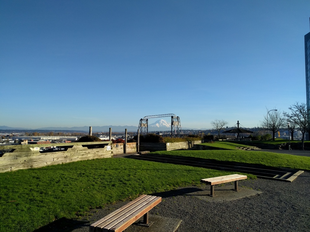 The views on a sunny day of Mt. Rainier from Fireman's Park in downtown Tacoma are amazing.