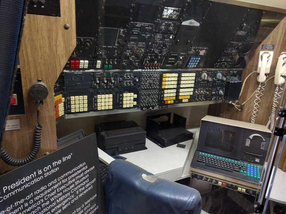 The state of the art communications center inside the Air Force One that was used when John F. Kennedy and Lyndon B. Johnson were presidents. 
